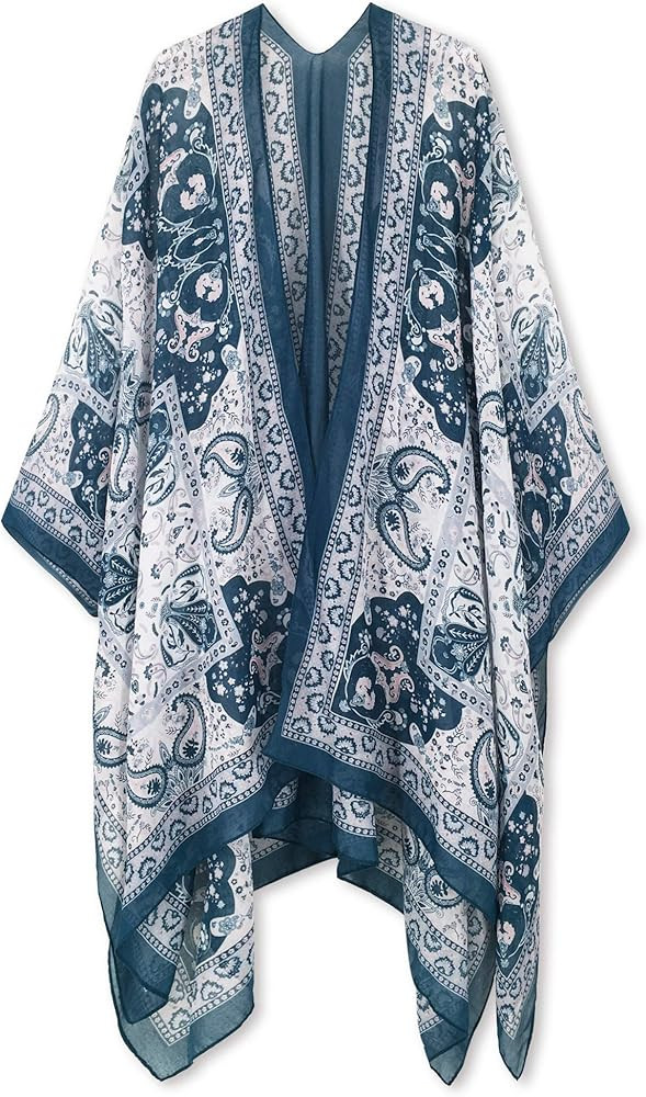 Women's Beach Cover up Swimsuit Kimono Cardigan with Bohemian Floral Print | Amazon (US)