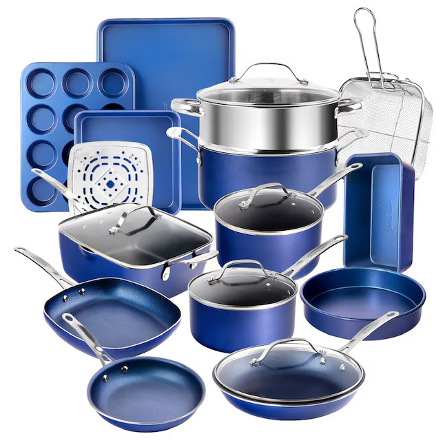GraniteStone Diamond Blue Series 23.4-in Aluminum Cookware Set with Lid | Lowe's