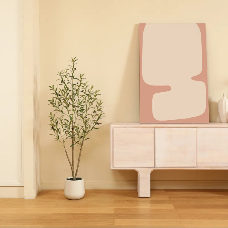 Primrue Adcock Faux Olive Tree with Oval White Planter, Pre Potted Fake Greenry Olive Plant for H... | Wayfair North America