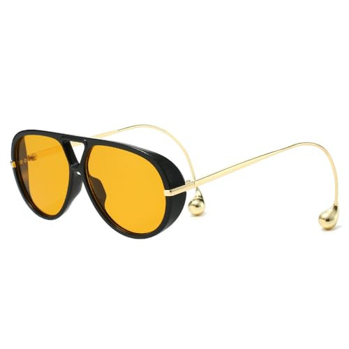 Oversized Aviator Sunglasses for Women With Earring Trendy Large Big Double Bridge 2025 Designer Ladies Shades (ORANGE) | Amazon (US)