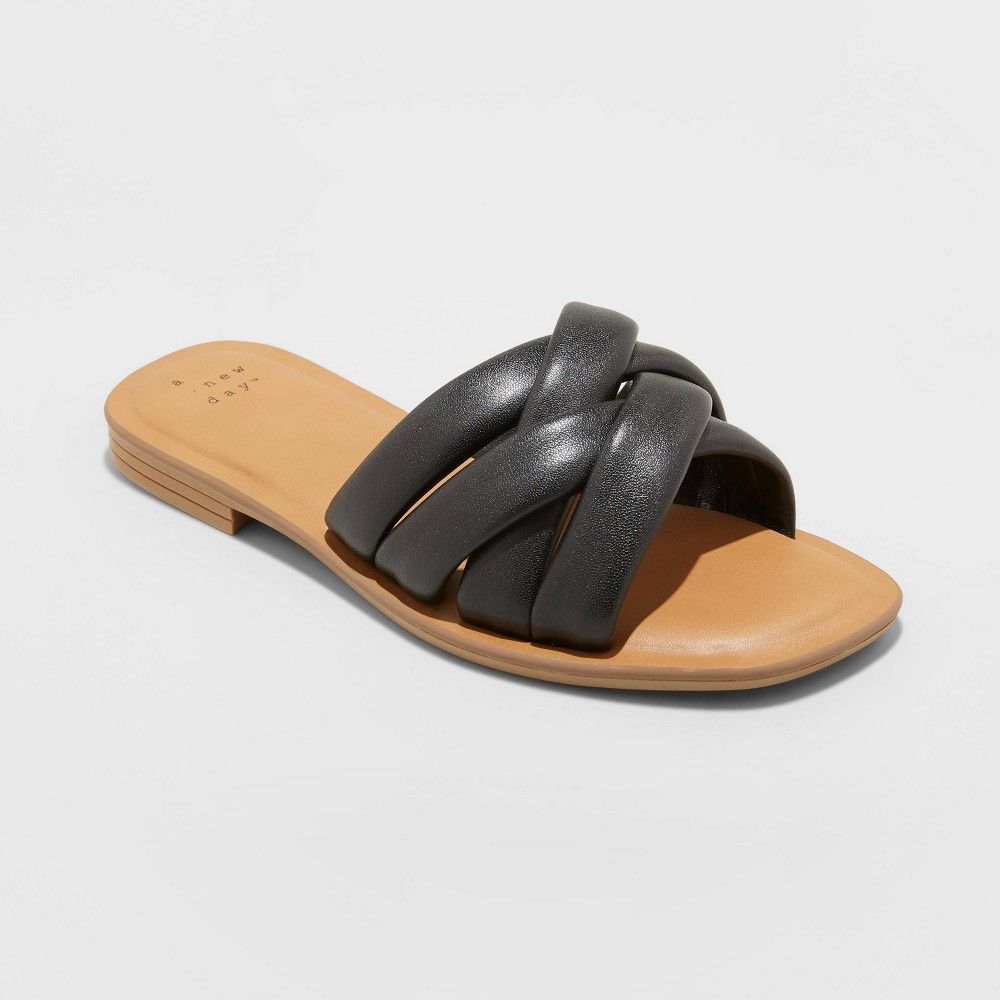 Women's Rory Wide Width Padded Slide Sandals - A New Day Black 6.5W | Target