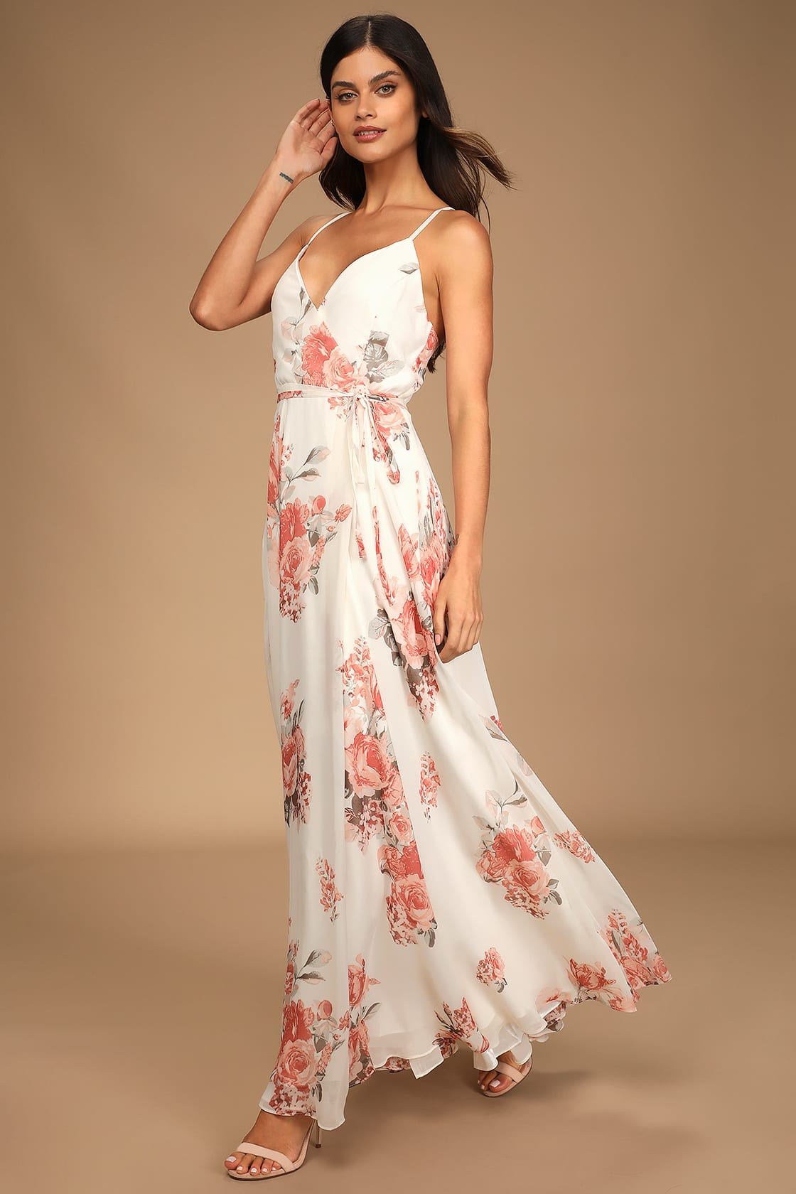 Elegantly Inclined Cream Floral Print Wrap Maxi Dress | Lulus (US)