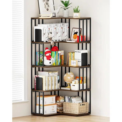 5 Tier Corner Bookshelf, L Shaped Etagere Bookcase, Open Corner ... | Wayfair North America