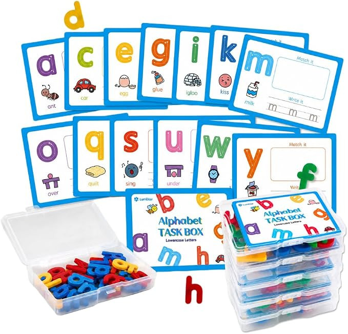 Alphabet Task Boxes Set of 5, Lowercase Letters Learning Kit | 65 Tracing and Writing Cards,130 P... | Amazon (US)
