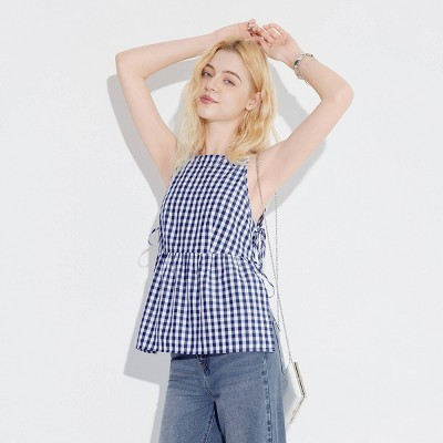 Women's Slim Fit Side-Tie Tank Top - Wild Fable™ Blue Gingham XS | Target