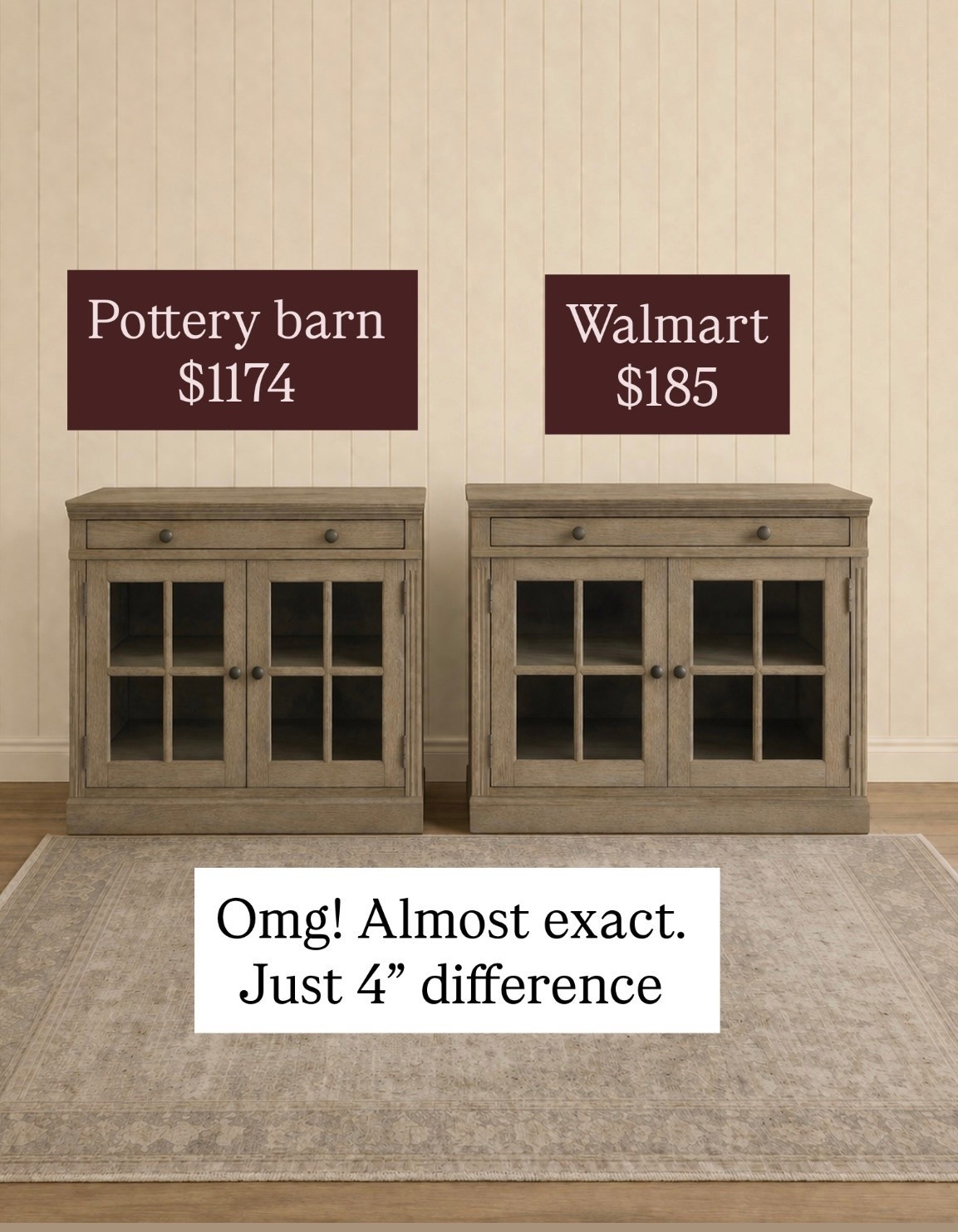 Found this new look for less cabinet at Walmart. The stock photo is exactly the same as Pottery Barn. It looks like the only difference is 4 inches. Add two or three of these together for an extra large media cabinet.

#LTKHome #LTKSaleAlert