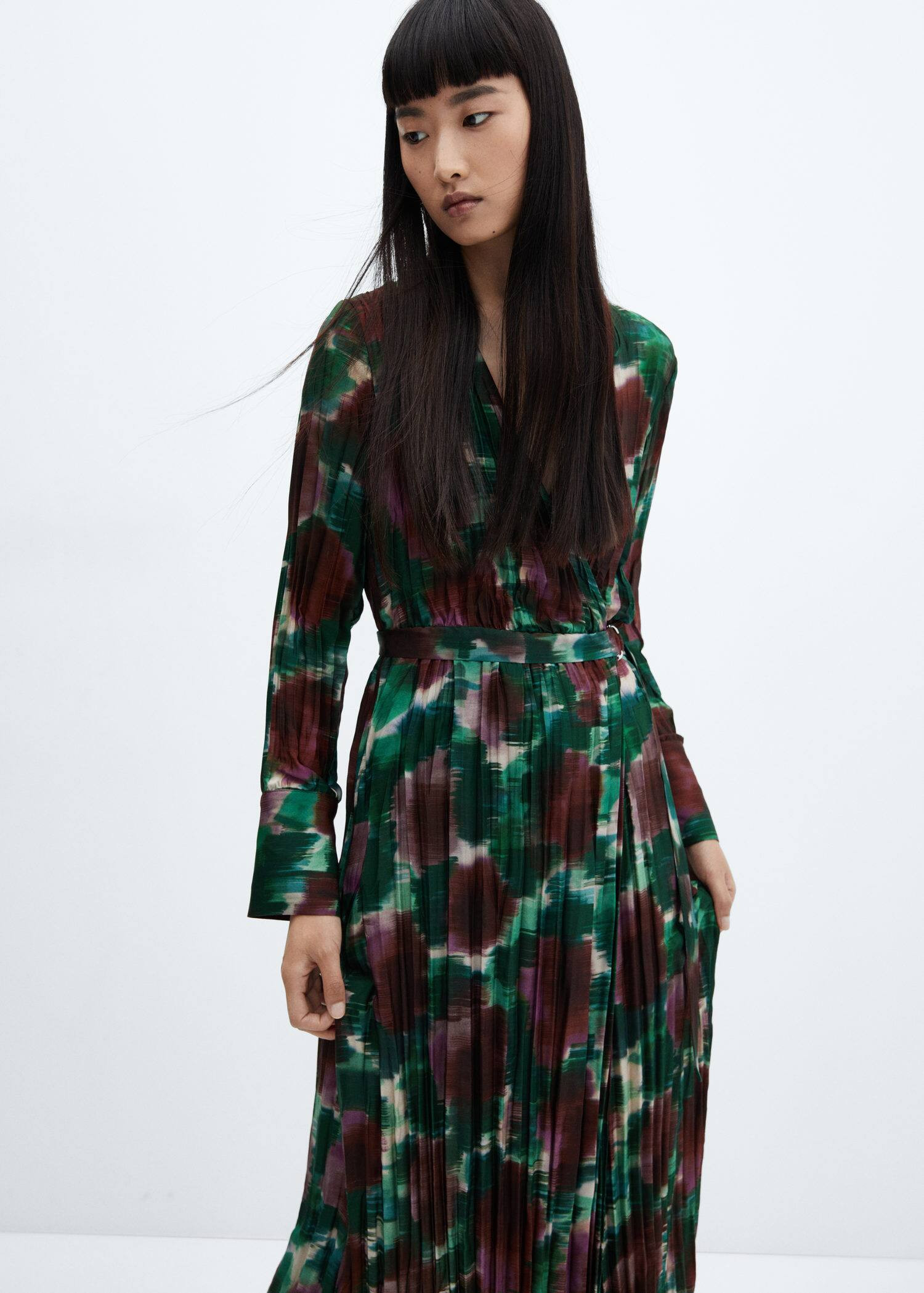 Pleated wrap dress -  Women | Mango USA | MANGO (US)