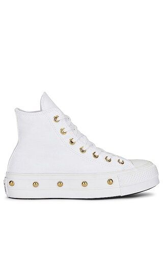 Chuck Taylor All Star Lift Platform Star Studded Sneaker in White & Gold | Revolve Clothing (Global)