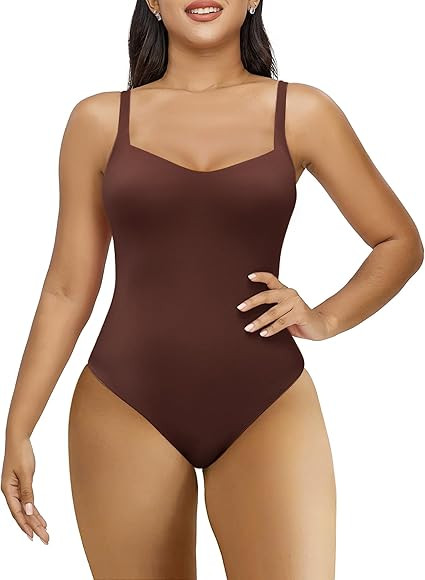 SHAPERX Women's Sleeveless No Compression Bodysuit Square Neck Super Soft Body Suits | Amazon (US)