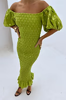 Olive Jojo Dress with Gold Fleck | Never Fully Dressed (UK & IE)