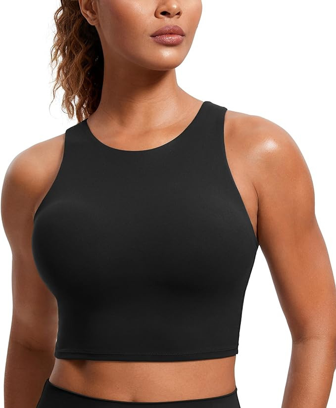 CRZ YOGA Butterluxe Womens Racerback High Neck Longline Sports Bra - Padded Workout Crop Tank Top... | Amazon (US)