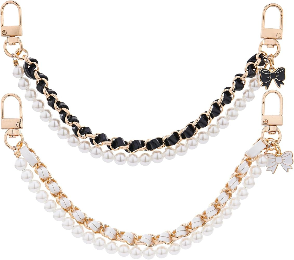 Amazon.com: LuneClat Pearl Chain for Bag Charm - 2Pcs 10'' Black and White Bow Handle Straps Meta... | Amazon (US)