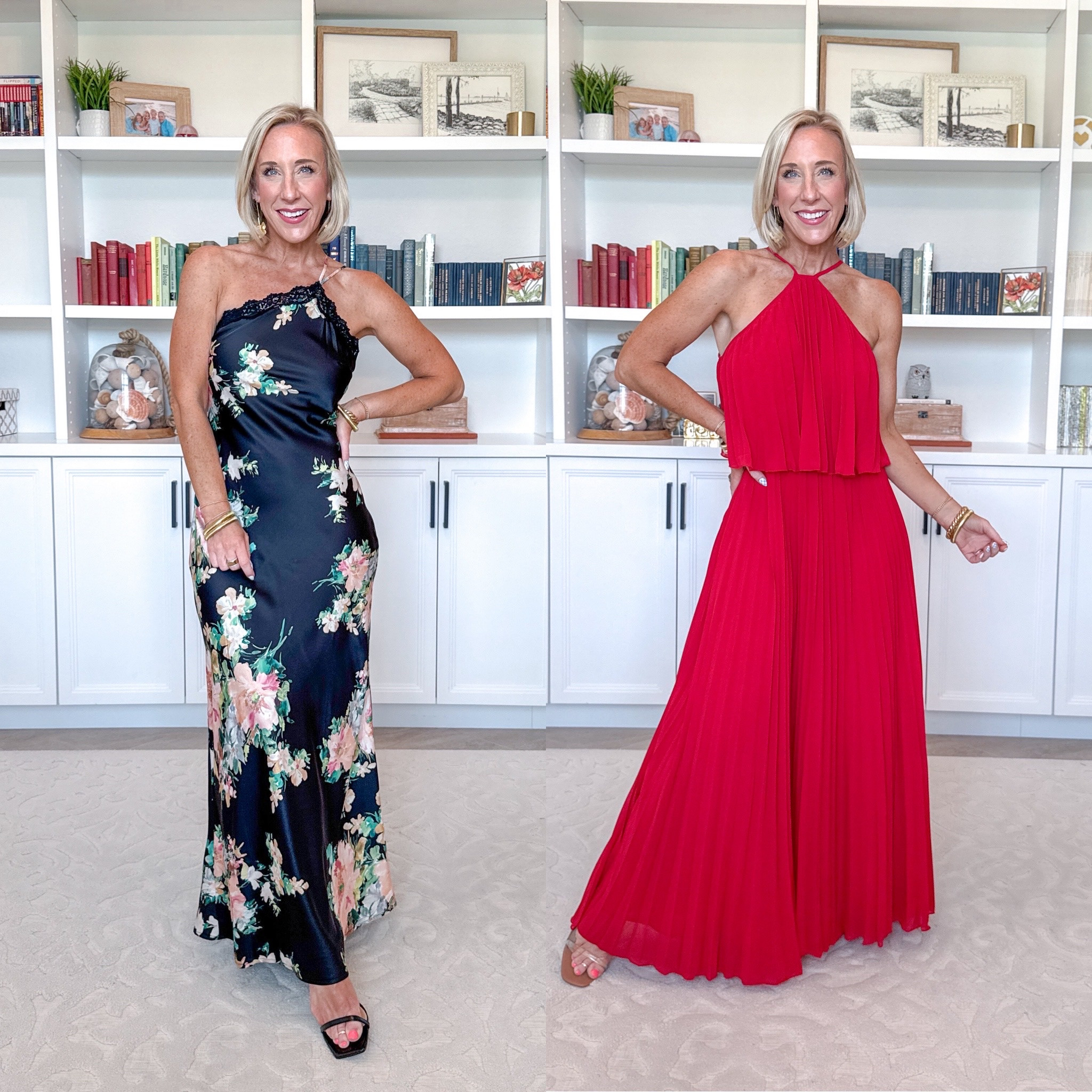 Special Occasion Dresses from @petalandpup - for wedding guests, vacation, or date nights: ‼️ Use code 20LESLIE for 20% off! Black Floral Satin Maxi Dress - Size 4. Red Pleated Halterneck Maxi Dress - Size Small.  #ad #petalandpup

#LTKOver40#LTKSeasonal#LTKWedding 

 