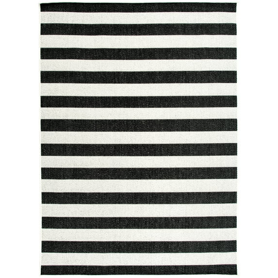 Mainstays Black and White Striped Cabana Woven Outdoor Rug, 5'x7' | Walmart (US)