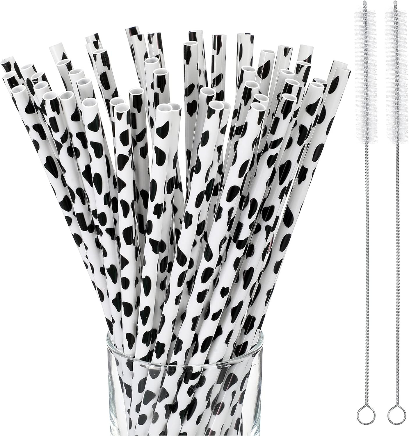Cow Print Straws Reusable Plastic Straws Black Tumbler Straws Animal Print Cow Straws with 2 Clea... | Amazon (US)