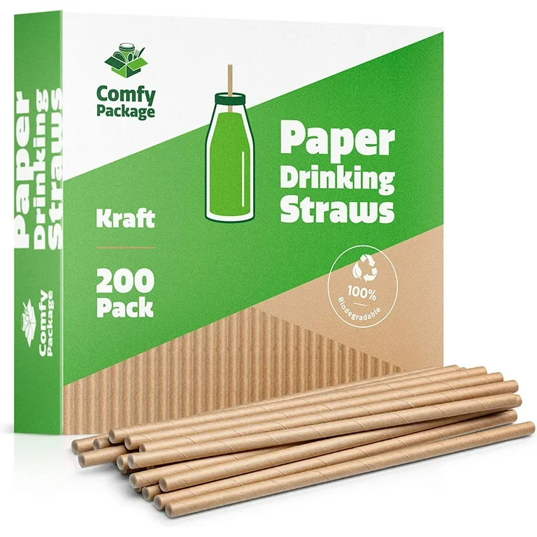 Comfy Package Kraft Paper Straws Disposable Biodegradable Drinking Straws, 200-Pack | Walmart (US)