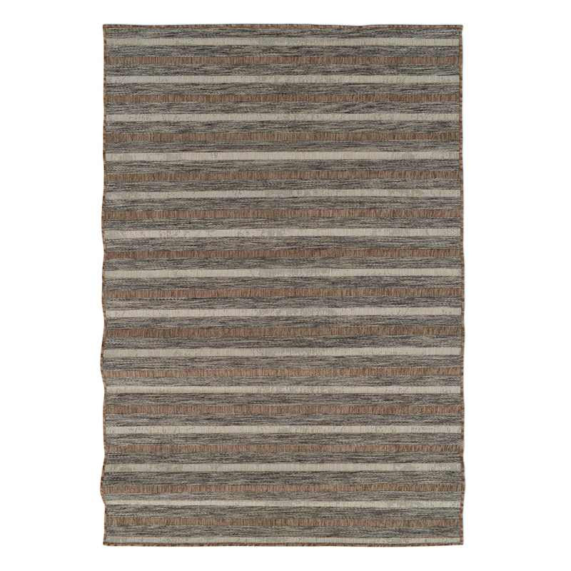 (E221) Ivory, Brown & Grey Striped Modern Indoor & Outdoor Area Rug, 5x7 | At Home