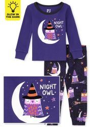 Baby And Toddler Girls Glow Owl Snug Fit Cotton Pajamas - black | The Children's Place