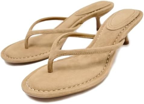 Suede Flip Flops for Women Open Round Toe Thong Heeled Sandals Low Kitten Heels Comfortable Summe... | Amazon (US)