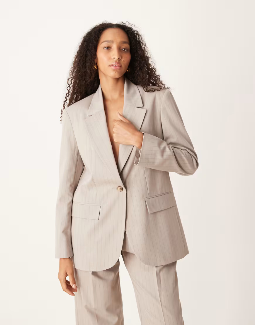 ASOS DESIGN relaxed blazer in taupe stripe (part of a set)-Brown | ASOS (Global)