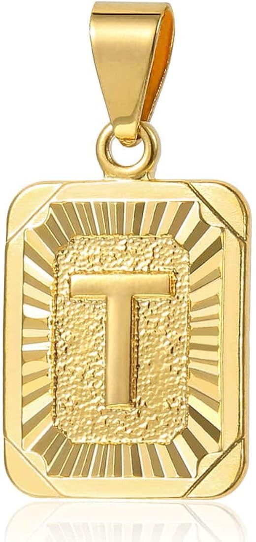 Trendsmax Rectangle Initial Letter Pendant Charm for Mens Womens Gold Plated Capital Letter Pendant  | Amazon (US)