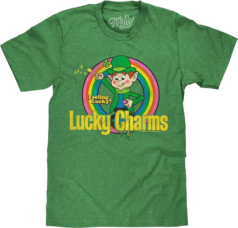 Tee Luv Men's Faded Lucky Charms T-Shirt - Feeling Lucky Leprechaun Cereal Shirt | Amazon (US)