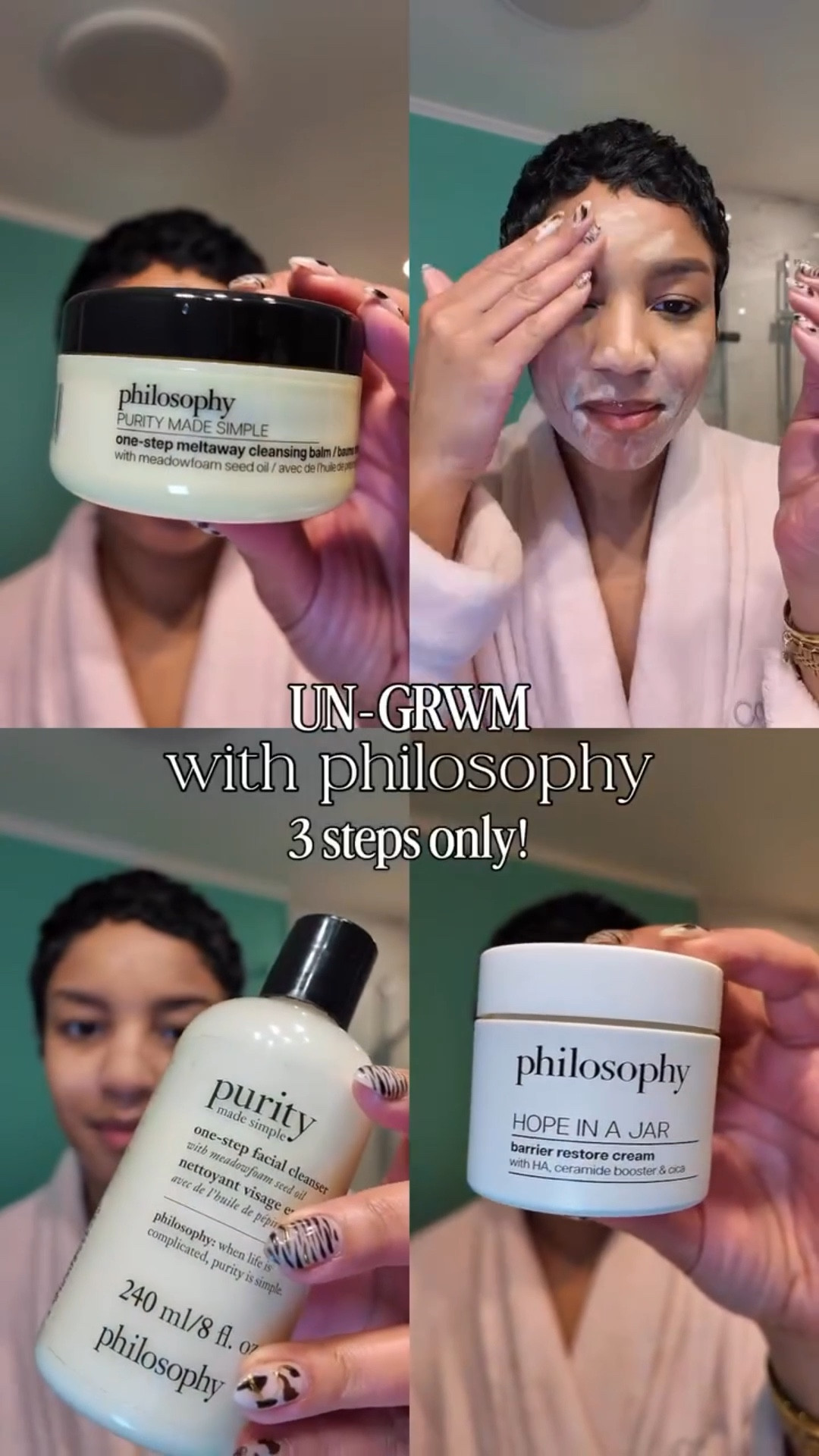 By the time I get to my nighttime routine, I’m exhausted!😩 So a complicated routine? Not happening.

I’ve been using this 3 step routine from Philosophy and it just makes it easy.

Step 1: Melt Away Cleansing Balm to remove my makeup
Step 2: One Step Facial Cleanser that cleanses without stripping my skin
Step 3: Hope in a Jar Barrier Cream to hydrate, protect, and repair

Simple, effective, and I’m actually consistent with it.

Because let’s be real… skincare only works if you actually do it.

#philosophyskincare 

#LTKBeauty #LTKselfcare