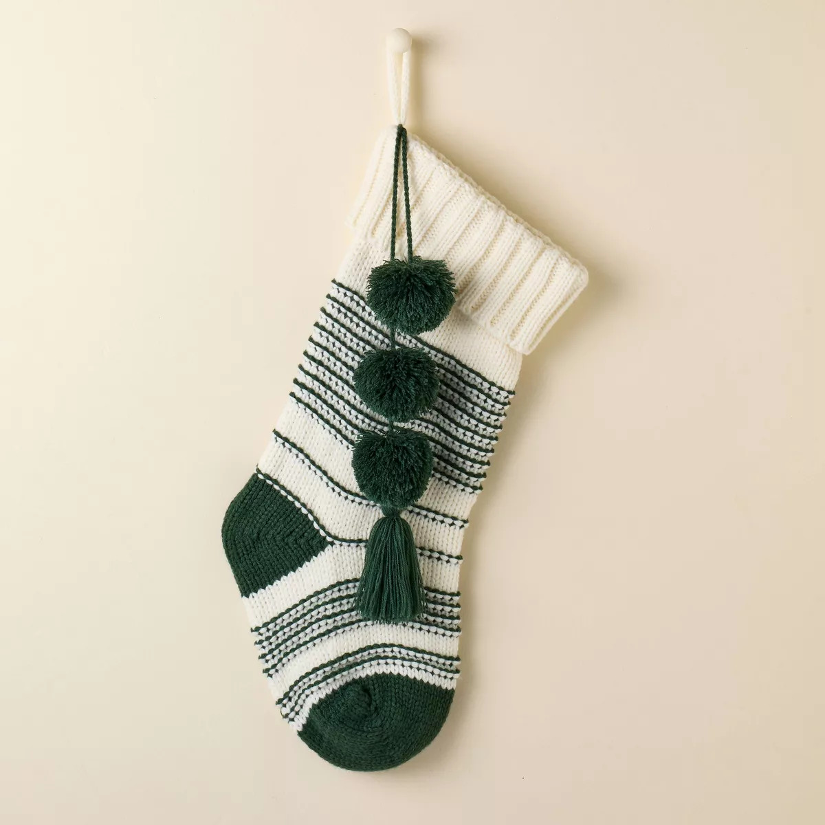 Texture Stripe Knit Christmas Stocking Green/Cream - Hearth & Hand™ with Magnolia | Target