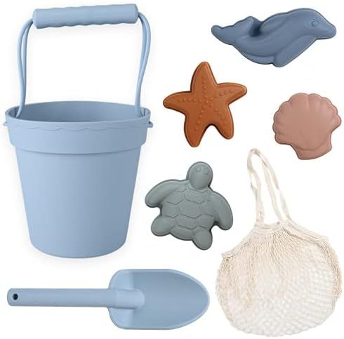Amazon.com: BLUE GINKGO Silicone Beach Toys - Beach Accessories for Kids - Travel Beach Bag, Sand... | Amazon (US)