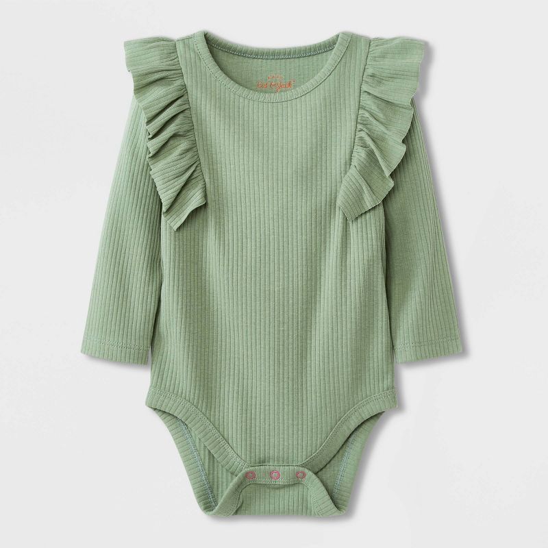 Baby Girls' Ruffle Rib Long Sleeve Bodysuit - Cat & Jack™ Sage Green | Target