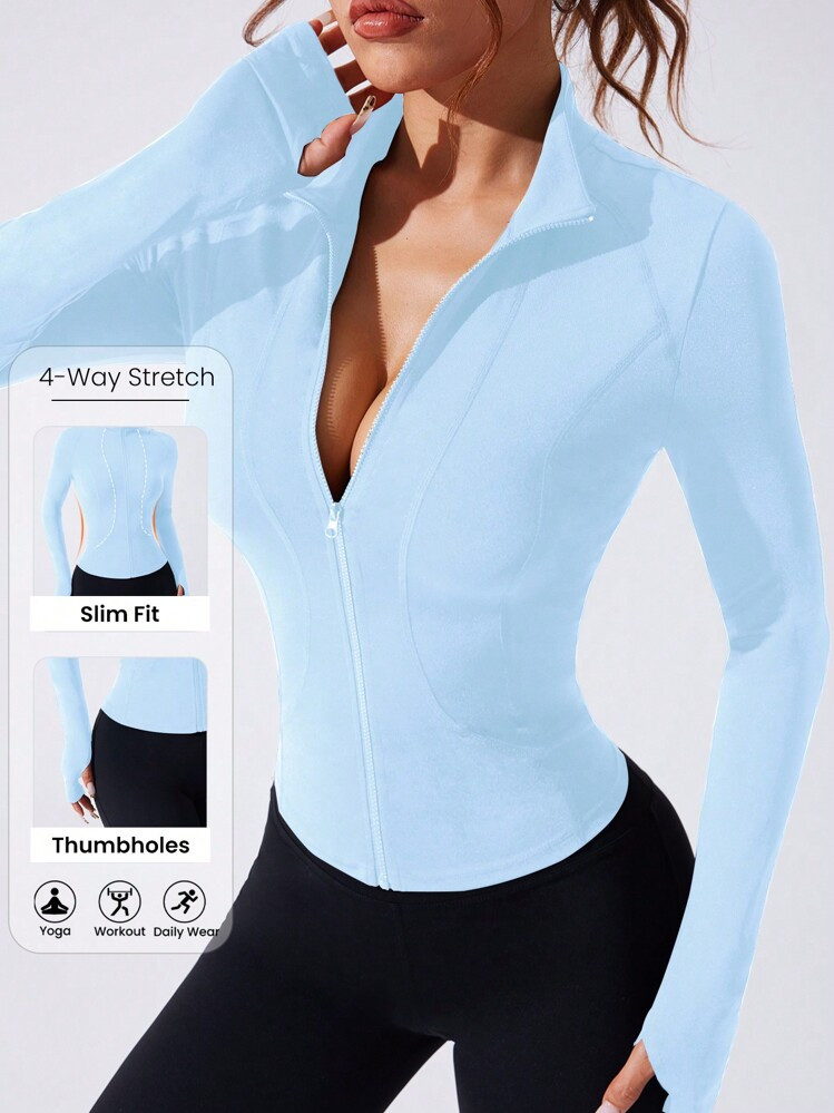 Gameset SHEIN Sport Women's Solid Color Front Zip Long Sleeve Fitted Casual Sports Jacket | SHEIN