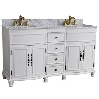 62 in. W Double Vanity in Antique White with Marble Vanity Top in White | The Home Depot