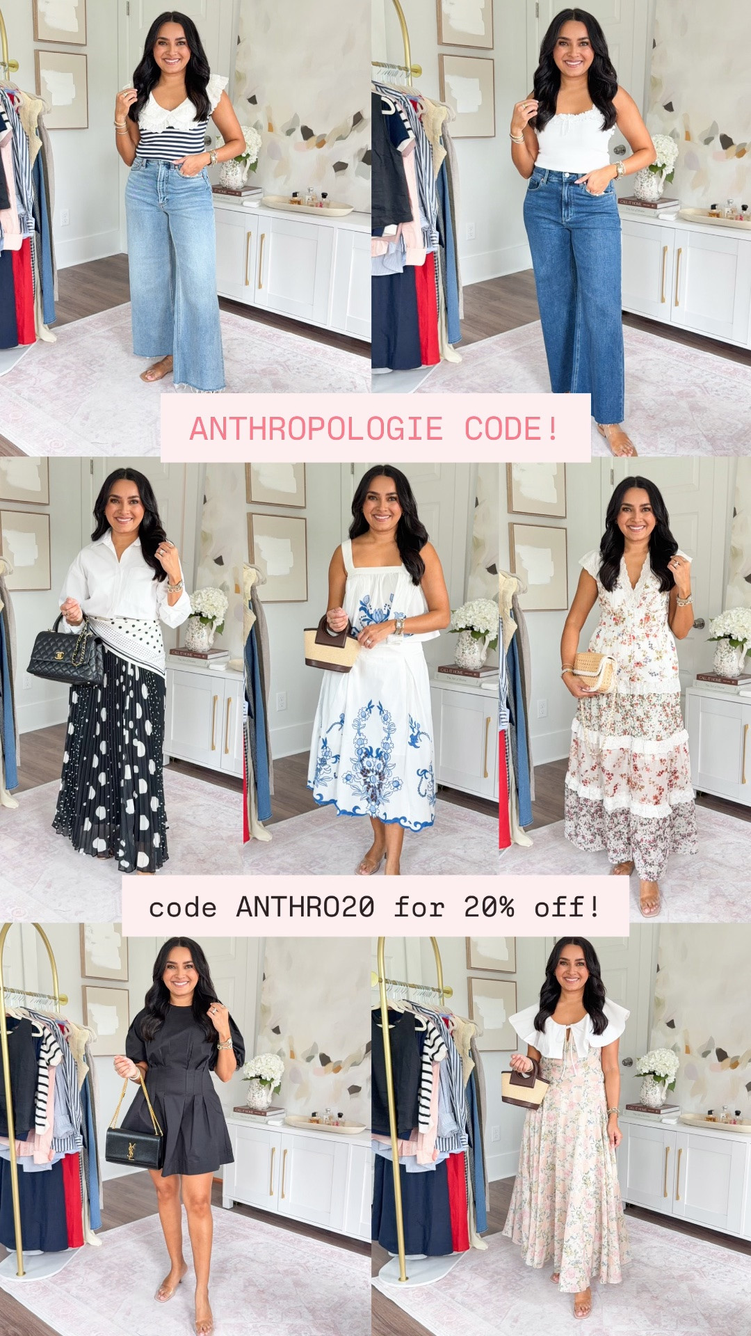 Anthropologie Try On! Use code ANTHRO20 for 20% off through 5/10!
For reference: I’m 5’0, petite, 32b bra size, and 2/26 in bottoms, pear shaped. 
*Everything I share is unaltered! TTS means true to size. Between size 5-6.5 in shoes

Navy stripe tank size xxs TTS
High rise cropped jeans in color Bistro size 26 regular TTS
Clear sandals size 5.5 TTS

White tank size xxs TTS
Cropped wide leg jeans in color Venetian Breeze size 26 regular TTS
Clear sandals size 5.5 TTS

White button down size xxs TTS
Polka dot maxi skirt size xs regular TTS
Gold sandals size 5 TTS

Blue embroidered top size xxs TTS
Blue embroidered skirt size xs petite TTS
Clear heels size 5 TTS


Floral maxi dress size xxs petite TTS
Clear heels size 5 TTS


Black dress size xs petite TTS
Clear heels size 5 TTS

Floral collard dress size xs TTS
Clear heels size 5 TTS

#LTKootd #LTKPetite #LTKSaleAlert