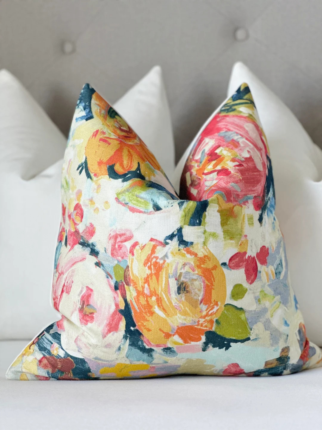 Peony Floral Throw Pillow Cover Magenta , Multicolor Floral Pink Throw Pillow - Etsy | Etsy (US)