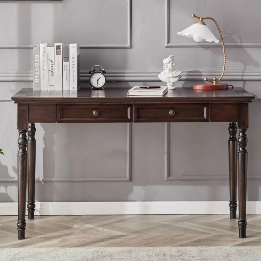 Charlton Home® Gray Rectangular Solid Wood with 2 drawers desk | Wayfair | Wayfair North America