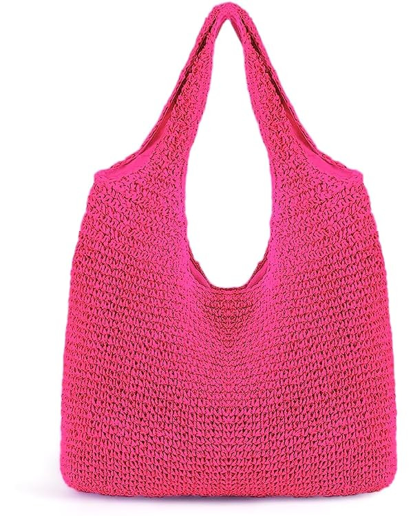 Hand-woven Soft Large Straw Shoulder Bag Boho Straw Handle Tote Retro Summer Beach Bag Rattan Han... | Amazon (US)