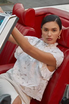 The Lainie High-Neck Lace Cutwork Blouse | Anthropologie (US)