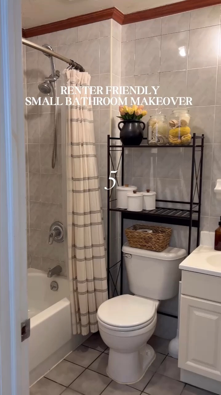Before and After Renter Friendly Small Bathroom Transformation 

#LTKStyleTip #LTKHome #LTKVideo