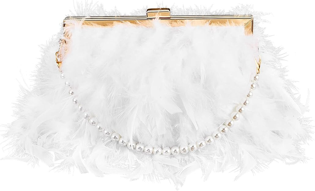 Feather Clutch Purses for Women, Evening Bags Furry Purse with 2 Chains for Wedding Bride Fringe ... | Amazon (US)