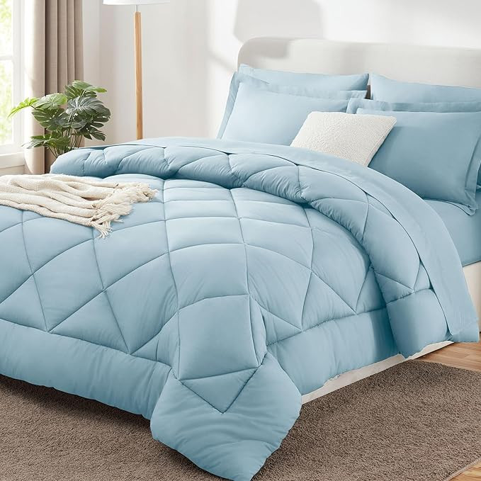 CozyLux Queen Comforter Set Light Blue - Bed in a Bag Queen Size 7 Pieces, Luxury Soft Bed Set fo... | Amazon (US)