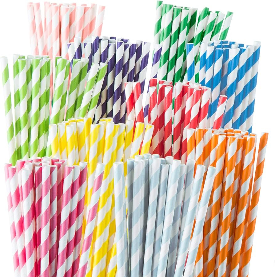 Paper Straws Disposable 200 Pack - Striped Straws in 10 Colors - Biodegradable, Durable and Eco f... | Amazon (US)