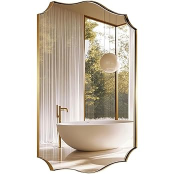 ANDY STAR Gold Vanity Mirror, Brushed Gold Mirror for Bathroom, 22x30 Irregular Wall Mirror, Asym... | Amazon (US)