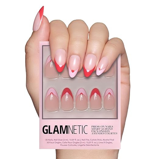 Valentines Day Glamnetic Press On Nails - Pure Hearted | Glossy, Semi-Transparent Short Almond Na... | Amazon (US)