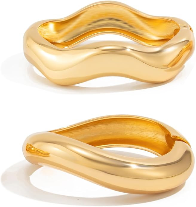 Salircon Gold Bangle Bracelets for Women Gold Wide Chunky Bracelets Trendy Hinged Cuff Open Chunk... | Amazon (US)