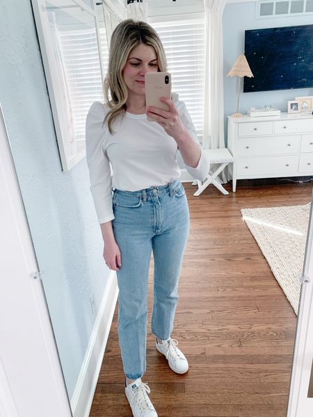 T-shirt and jeans spring outfit idea, white sneakers 

#LTKshoecrush #LTKfindsunder100