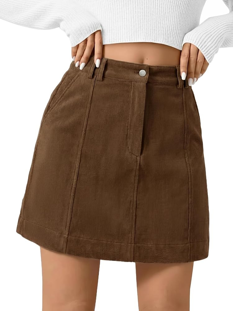 Tankaneo Womens Corduroy Mini Skirt High Waisted Aline Vintage Short Skirt     Corduroy Mini Skir... | Amazon (US)