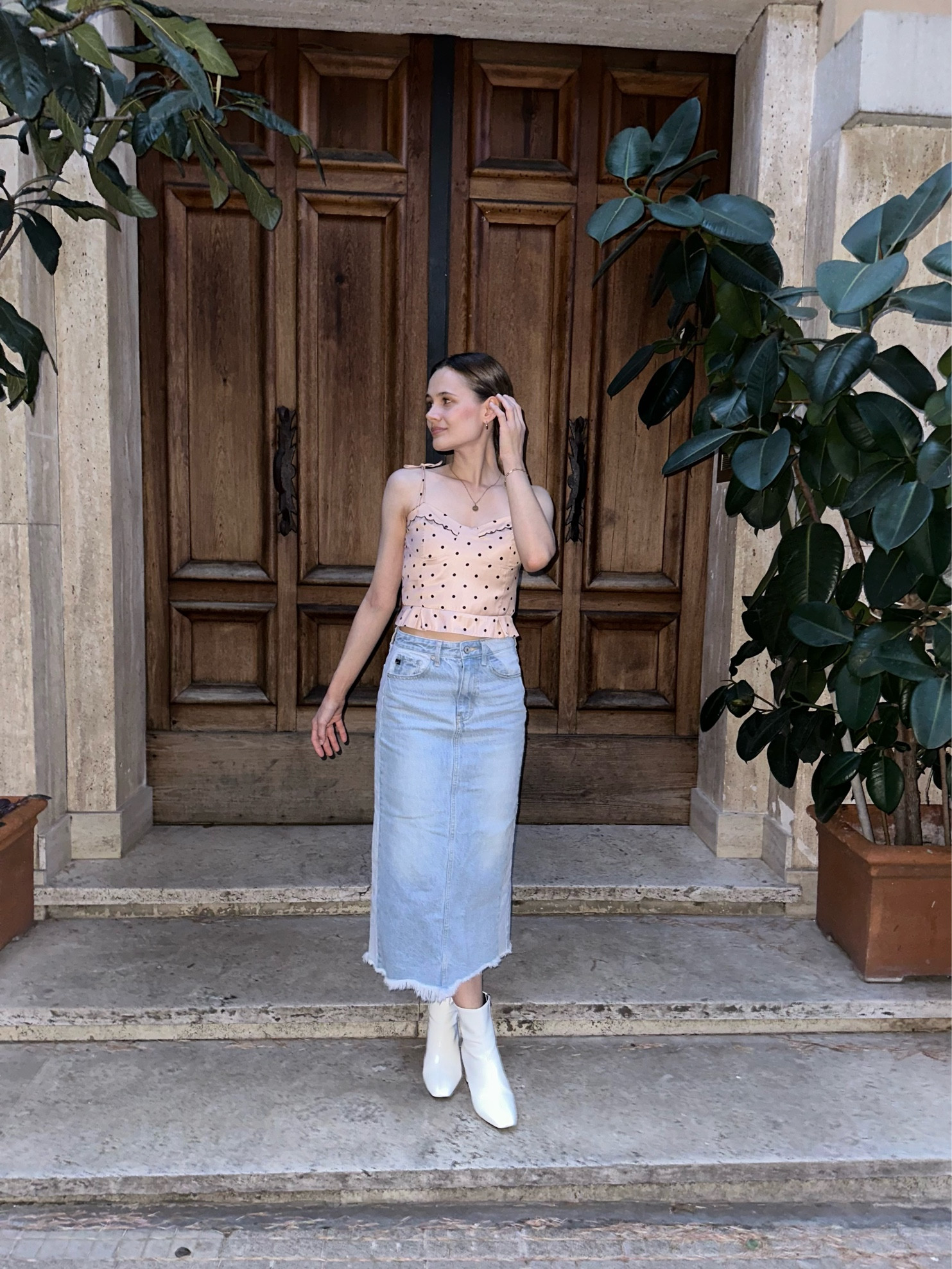 Long denim skirts with boots are my new uniform!

Denim skirt, polka dot top, white boots, boot season, fall fashion, fall outfit, outfit inspiration, style ideas

#LTKU #LTKfindsunder100