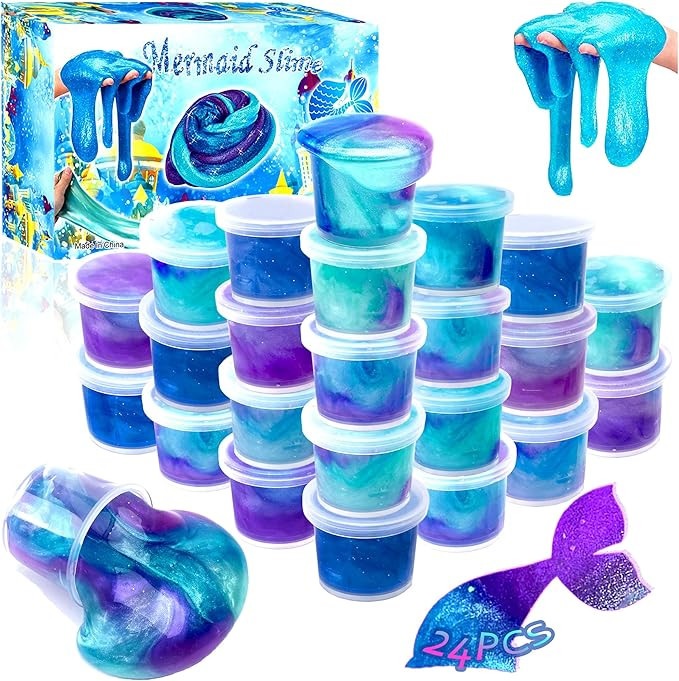 24 Pack Galaxy Mermaid Slime Kit,Party Favors for Kids,Non Sticky, Stress & Anxiety Relief, Super... | Amazon (US)