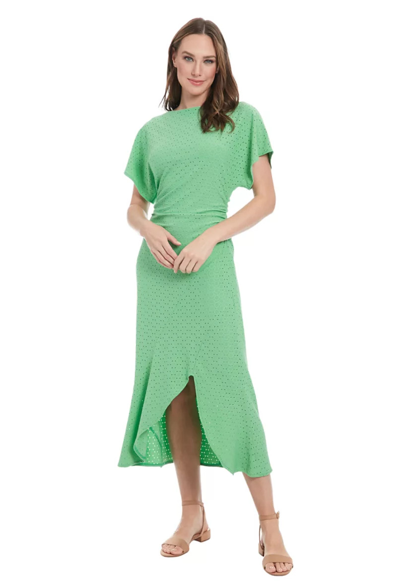 Women's Short Sleeve Crew Neck Eyelet Midi Dress | Belk
