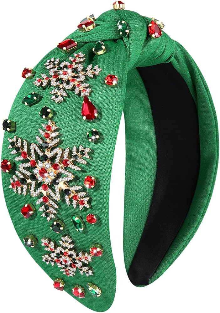 Christmas Headband for Women Jeweled Xmas Snowflake Headband Embellished Crystal Pearl Knotted He... | Amazon (US)